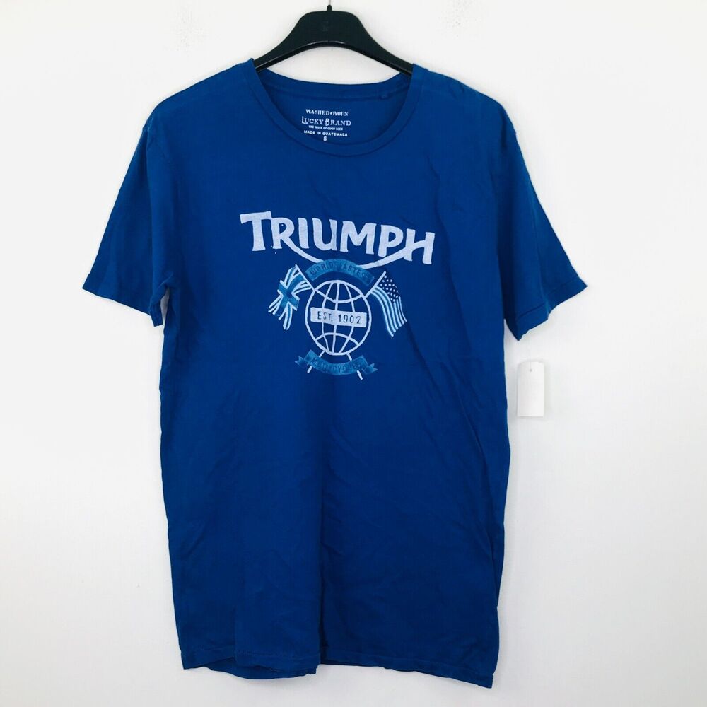 Lucky Brand Men's Medium T-Shirt Blue Triumph Motorcycles Graphic Tee NWT BM3